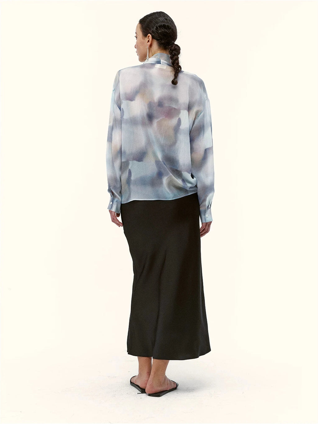 Abstract Print Silk Drape Blouse