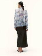 Abstract Print Silk Drape Blouse