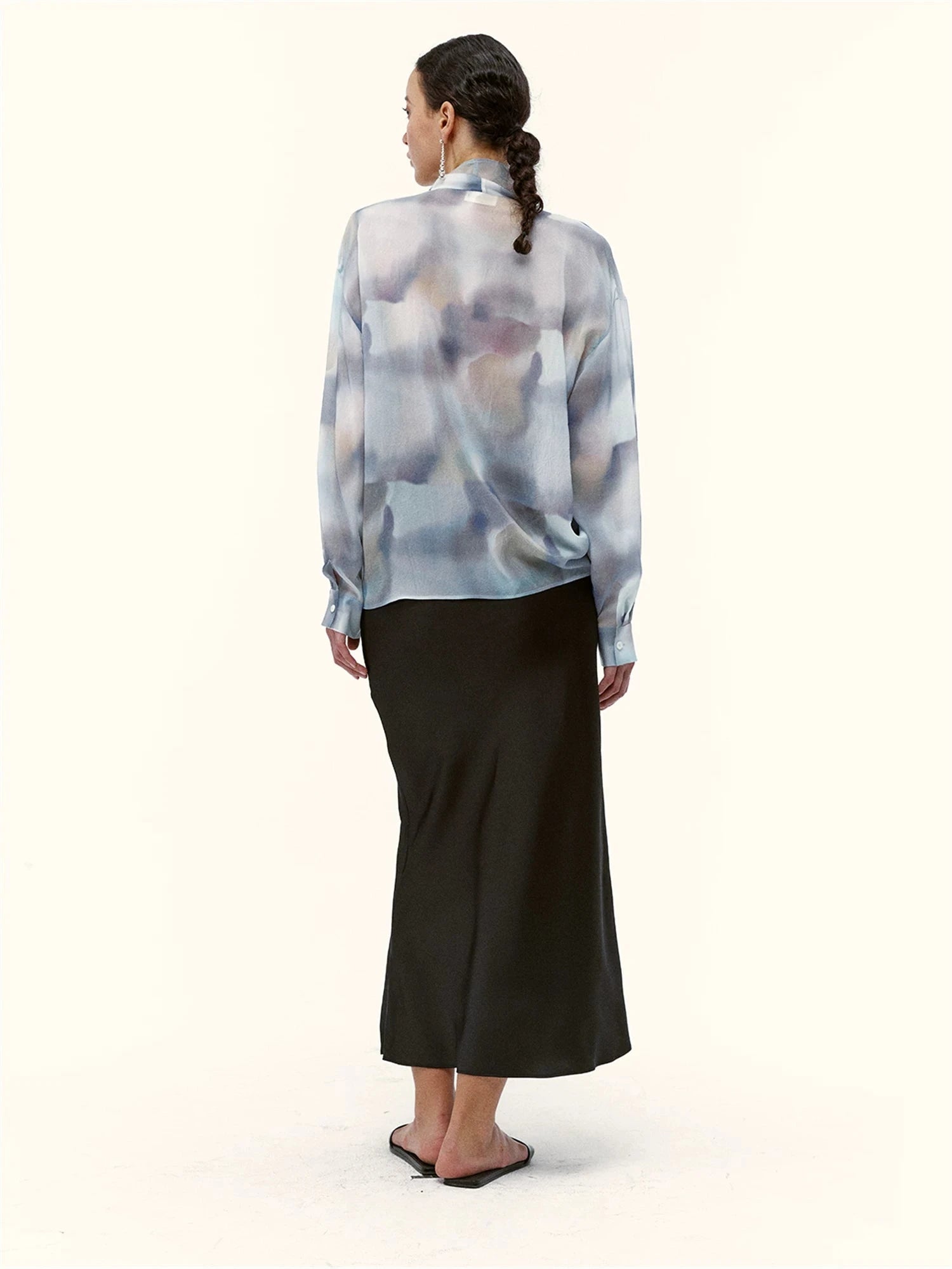 Abstract Print Silk Drape Blouse