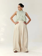 Pleated Wide-Leg Linen Trousers