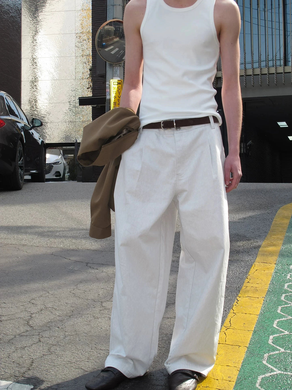 Pleated Wide-Leg Cotton Trousers