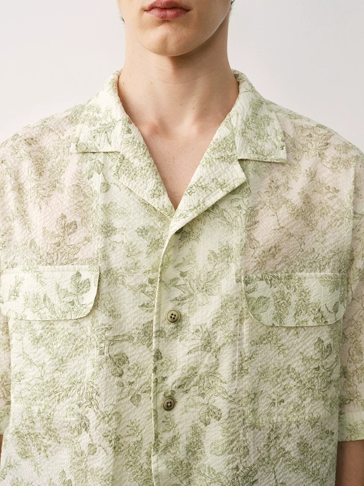 Botanical Print Cuban Collar Shirt