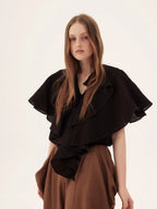 Plaid Ruffle Sleeve V-Neck Top
