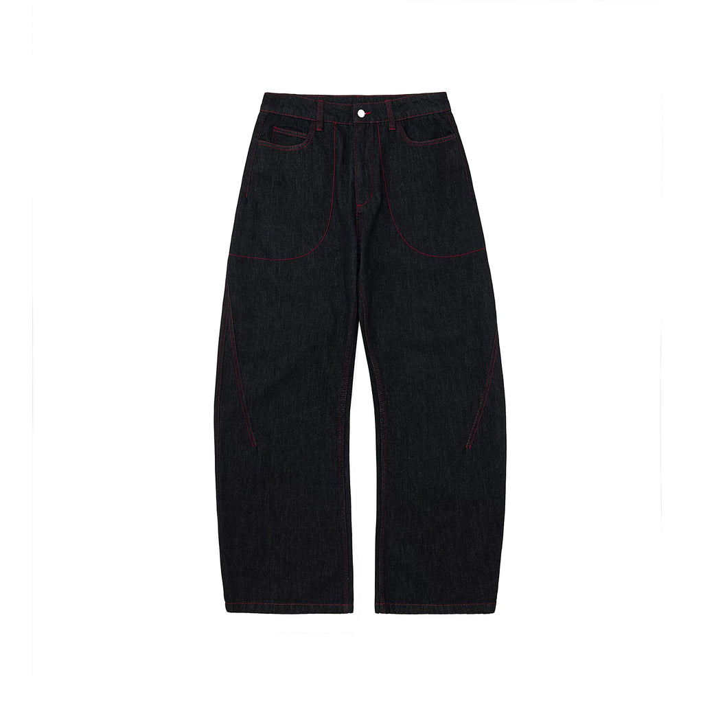 Contrast Stitch Wide-Leg Denim Jeans