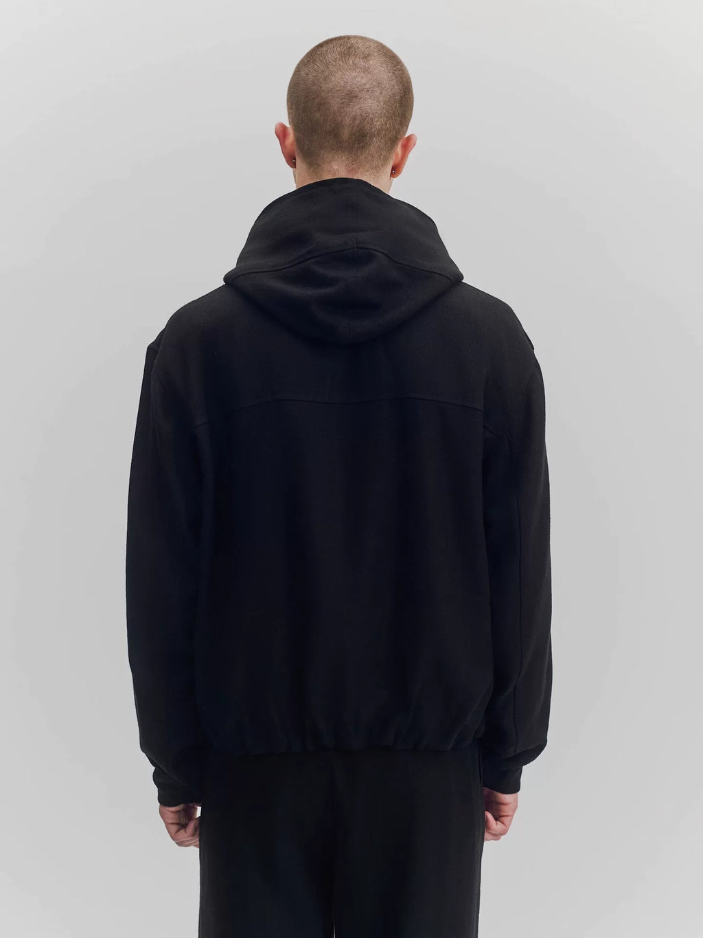 Wool Blend Full-Zip Hooded Jacket