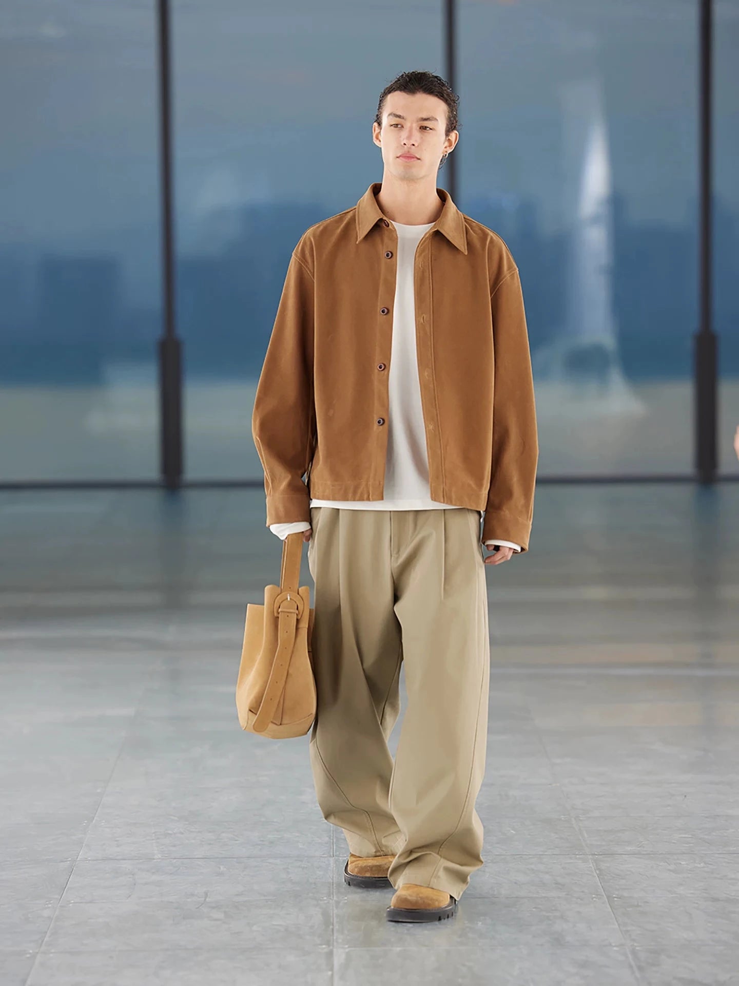 Curved Leg Pleated Trousers