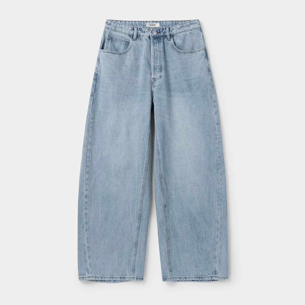 Washed Denim Wide-Leg Floor-Length Jeans
