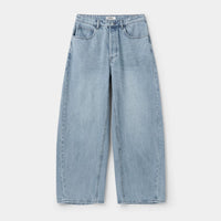 Washed Denim Wide-Leg Floor-Length Jeans