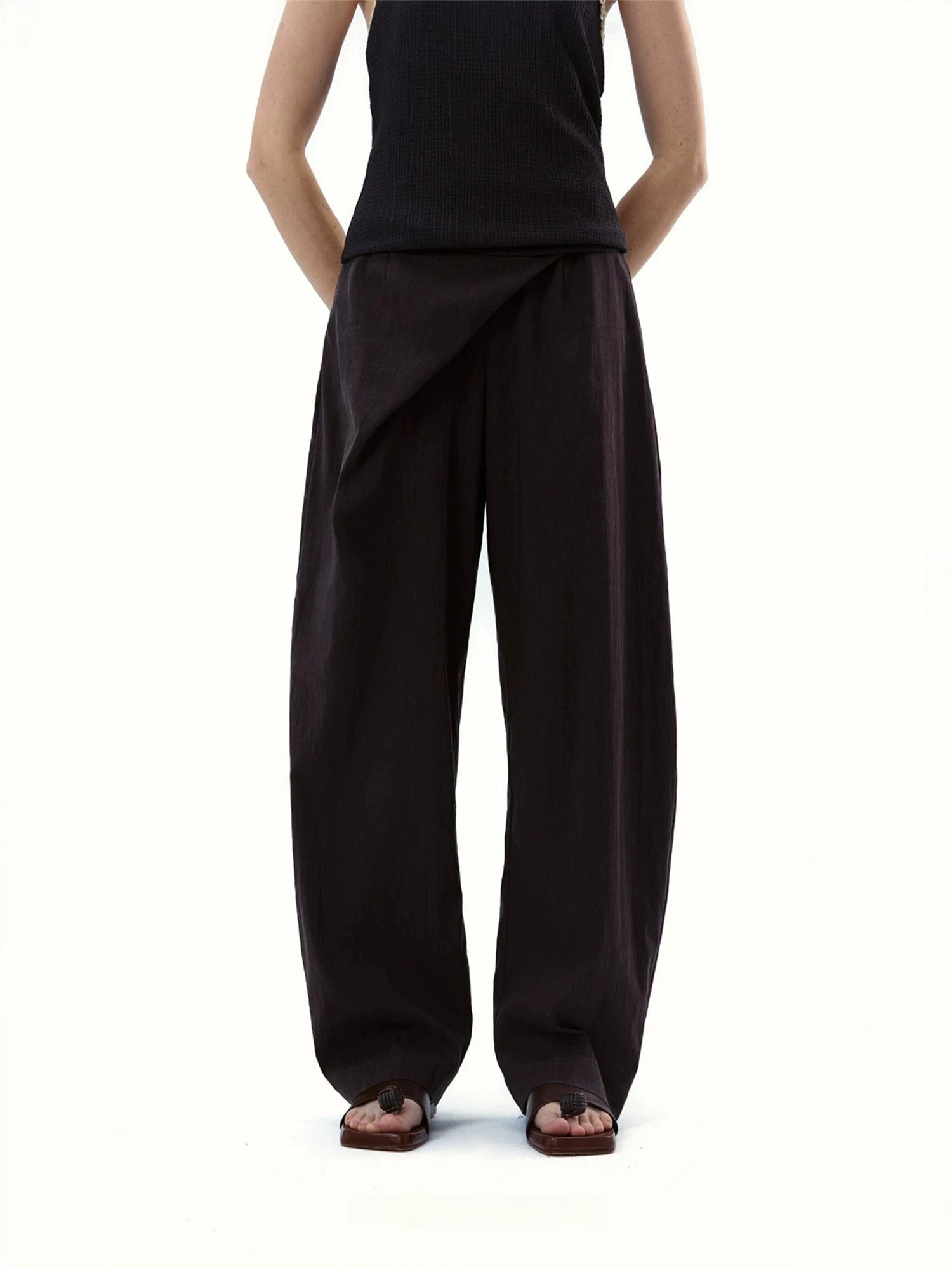 Diagonal Placket Curved Tailored Trousers