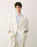 Linen Three-Button Tailored Blazer