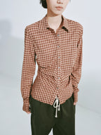 Pleated Plaid Cotton Button-Down Shirt