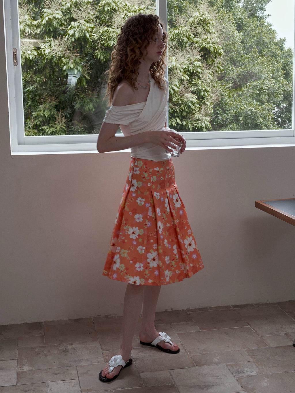 Floral Print A-Line Pleated Skirt