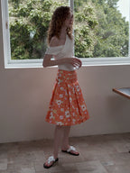 Floral Print A-Line Pleated Skirt