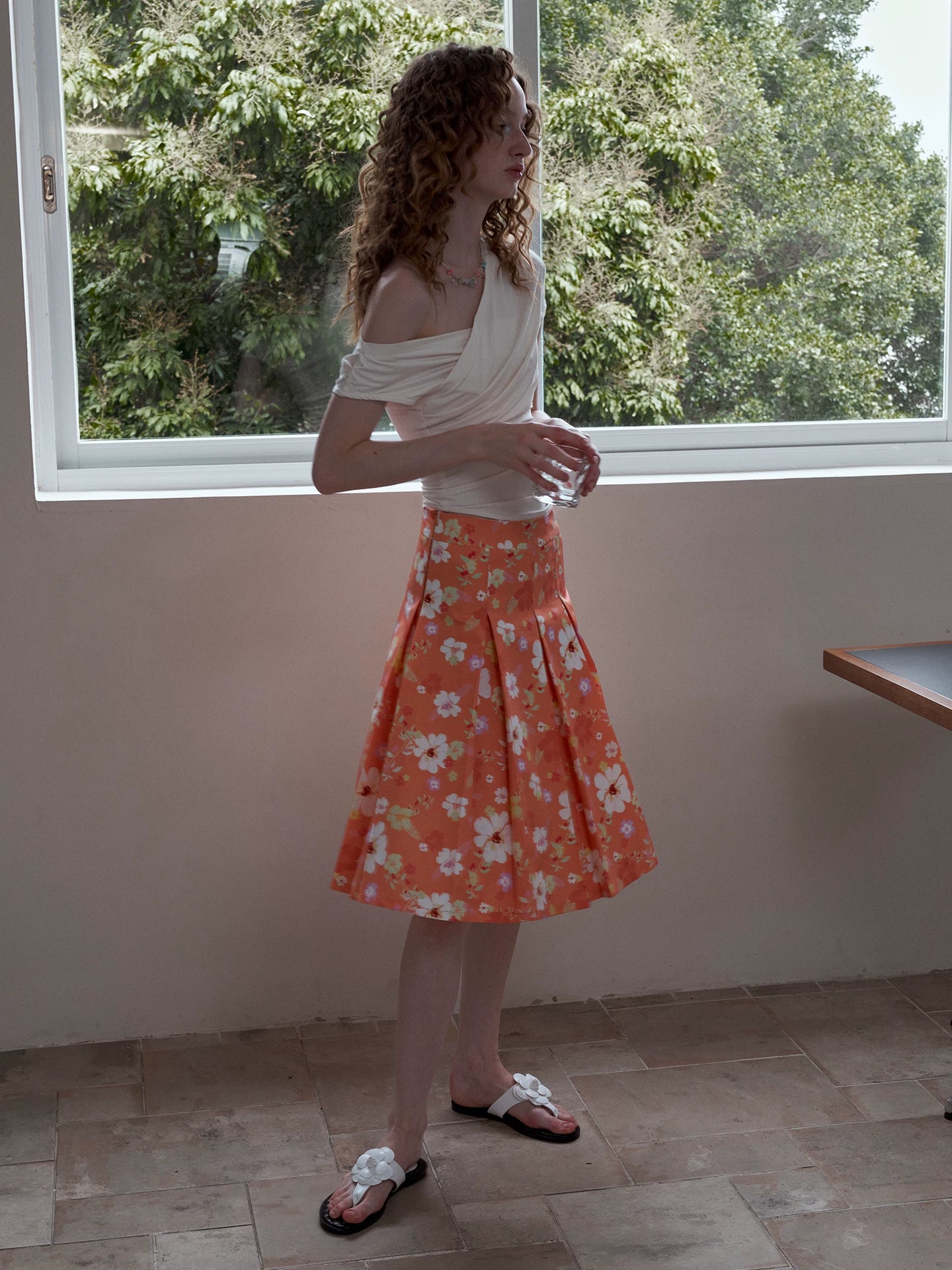 Floral Print A-Line Pleated Skirt