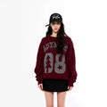 Asymwe Ankesela Red Christmas Jacquard Cotton Yarn Thick Short Wide Silhouette Loose Lazy Pure Cotton Round Neck Sweater