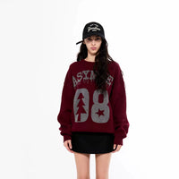 Asymwe Ankesela Red Christmas Jacquard Cotton Yarn Thick Short Wide Silhouette Loose Lazy Pure Cotton Round Neck Sweater