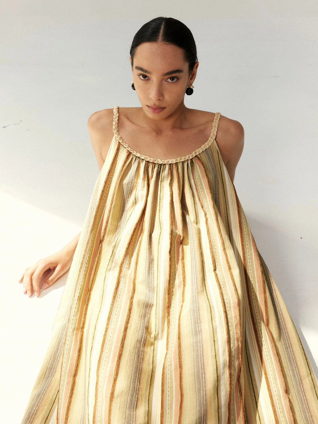 Striped Hand-Woven Ribbon Maxi Dress