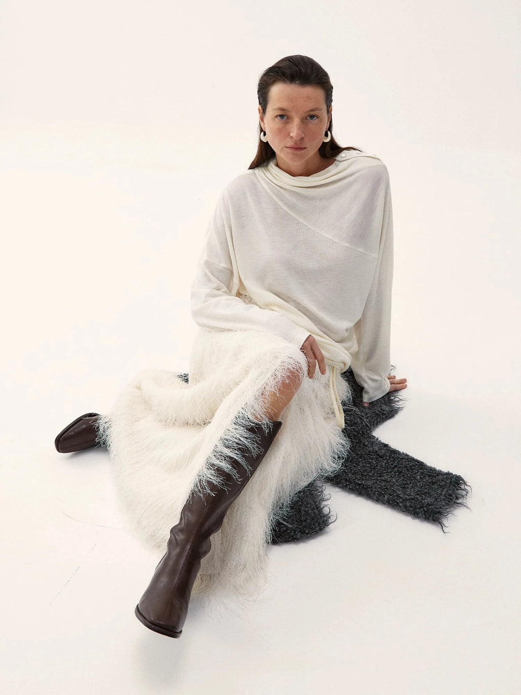 Echo Draped Wool Turtleneck Top