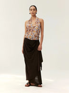 Linen Draped Asymmetric Midi Skirt
