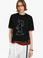 Embroidered Wool Short-Sleeve Knit Top