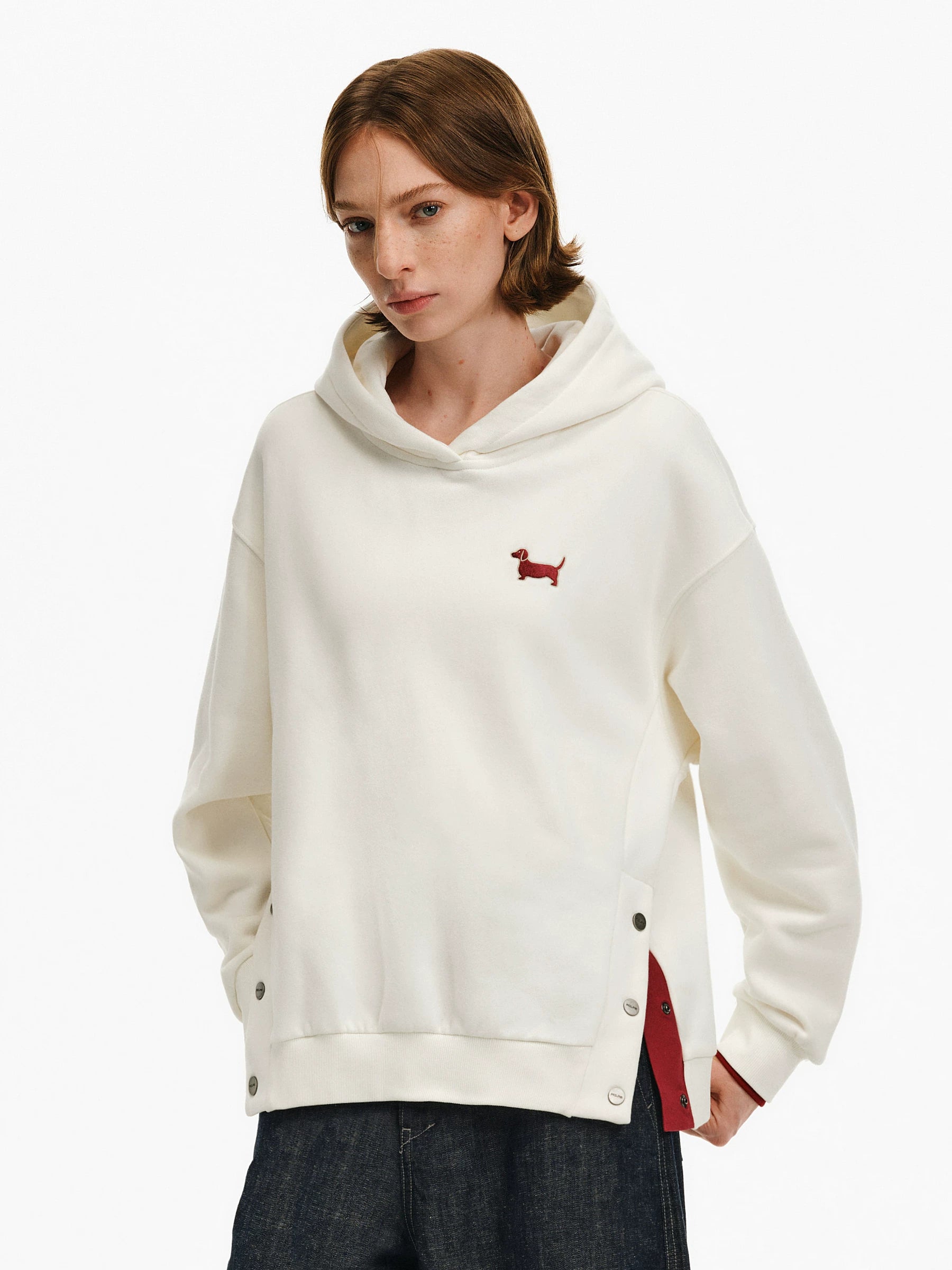 Embroidered Puppy Motif Hooded Sweatshirt