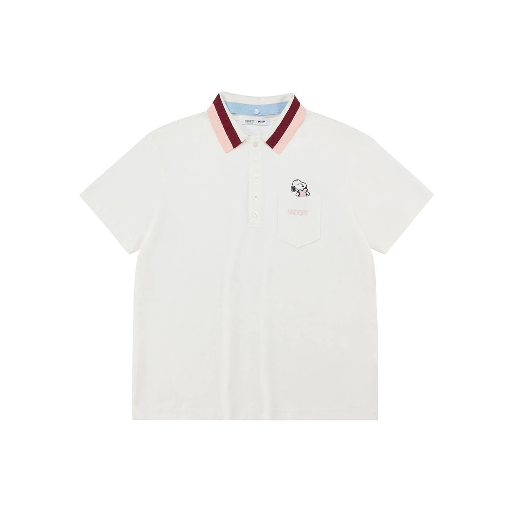 Snoopy Embroidered Cotton Polo Shirt