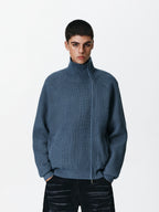 Asymmetric Zip Ribbed Knit Cardigan
