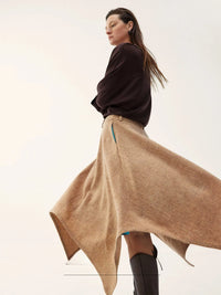 Wool Blend A-Line Midi Skirt