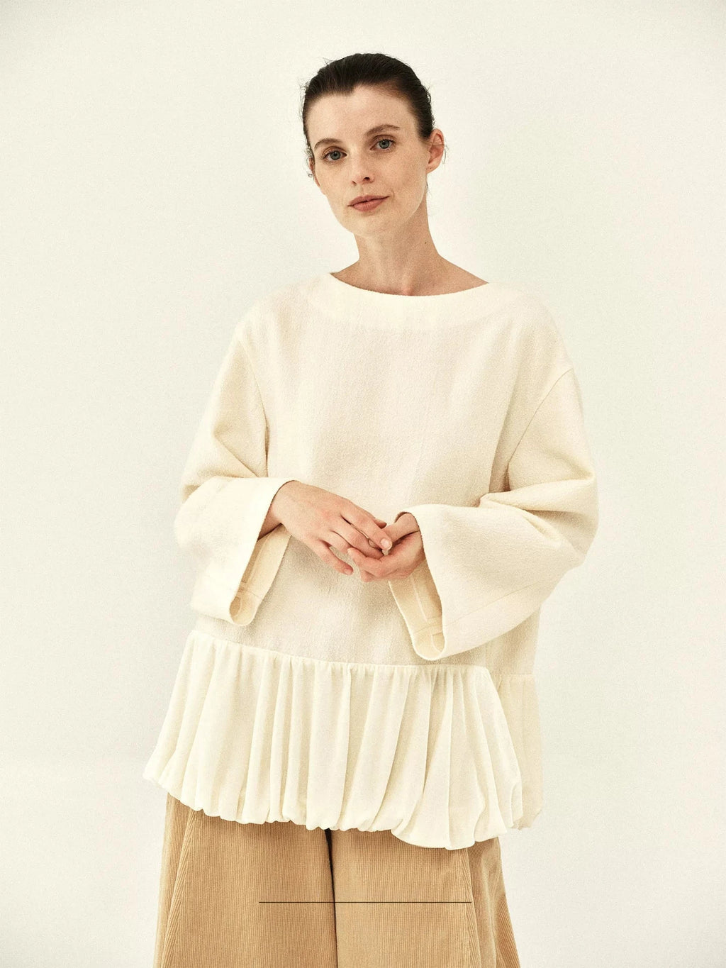 Wool And Silk Pleated Hem Top