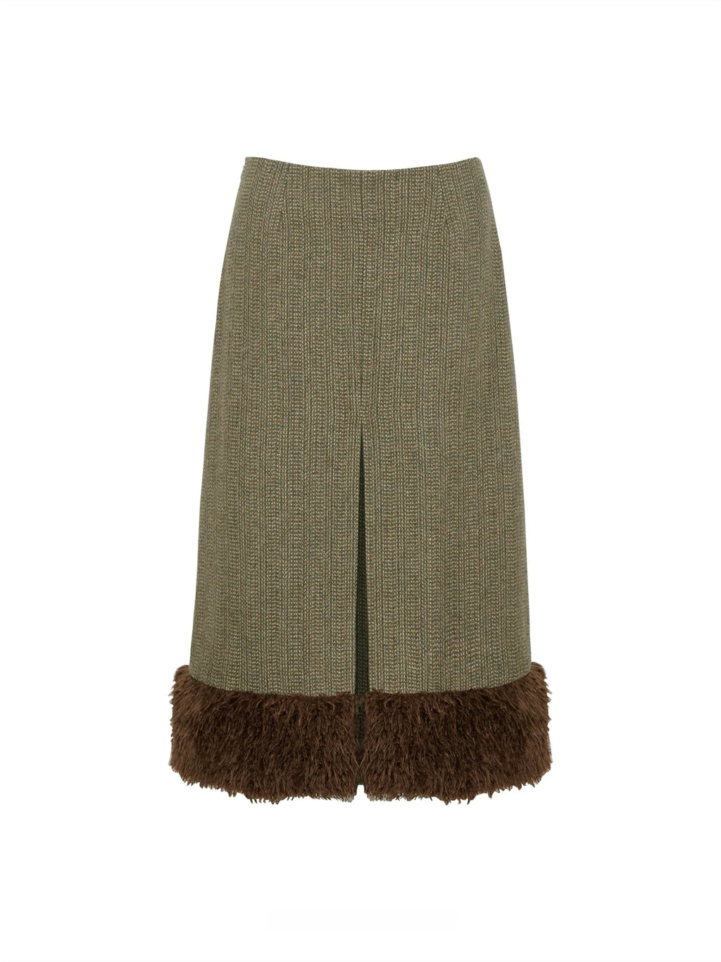 Faux Fur Trimmed A-Line Midi Skirt