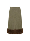 Faux Fur Trimmed A-Line Midi Skirt