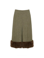 Faux Fur Trimmed A-Line Midi Skirt