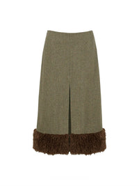 Faux Fur Trimmed A-Line Midi Skirt
