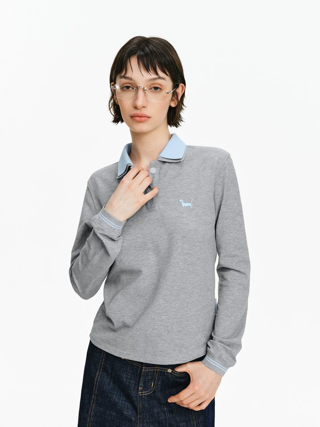 Contrast Collar Long Sleeve Polo