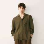 Textured Olive Cuban Collar Shirt