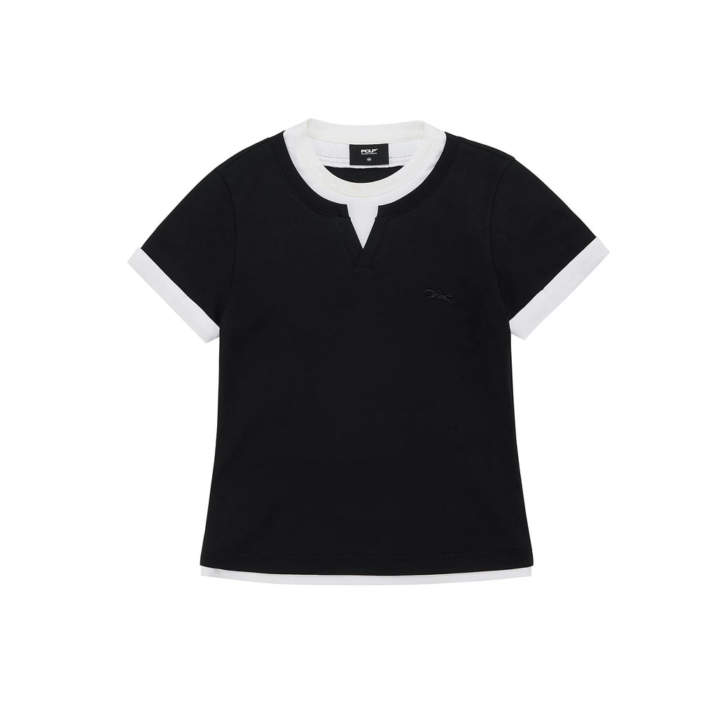 Embroidered V-Neck Layered T-Shirt