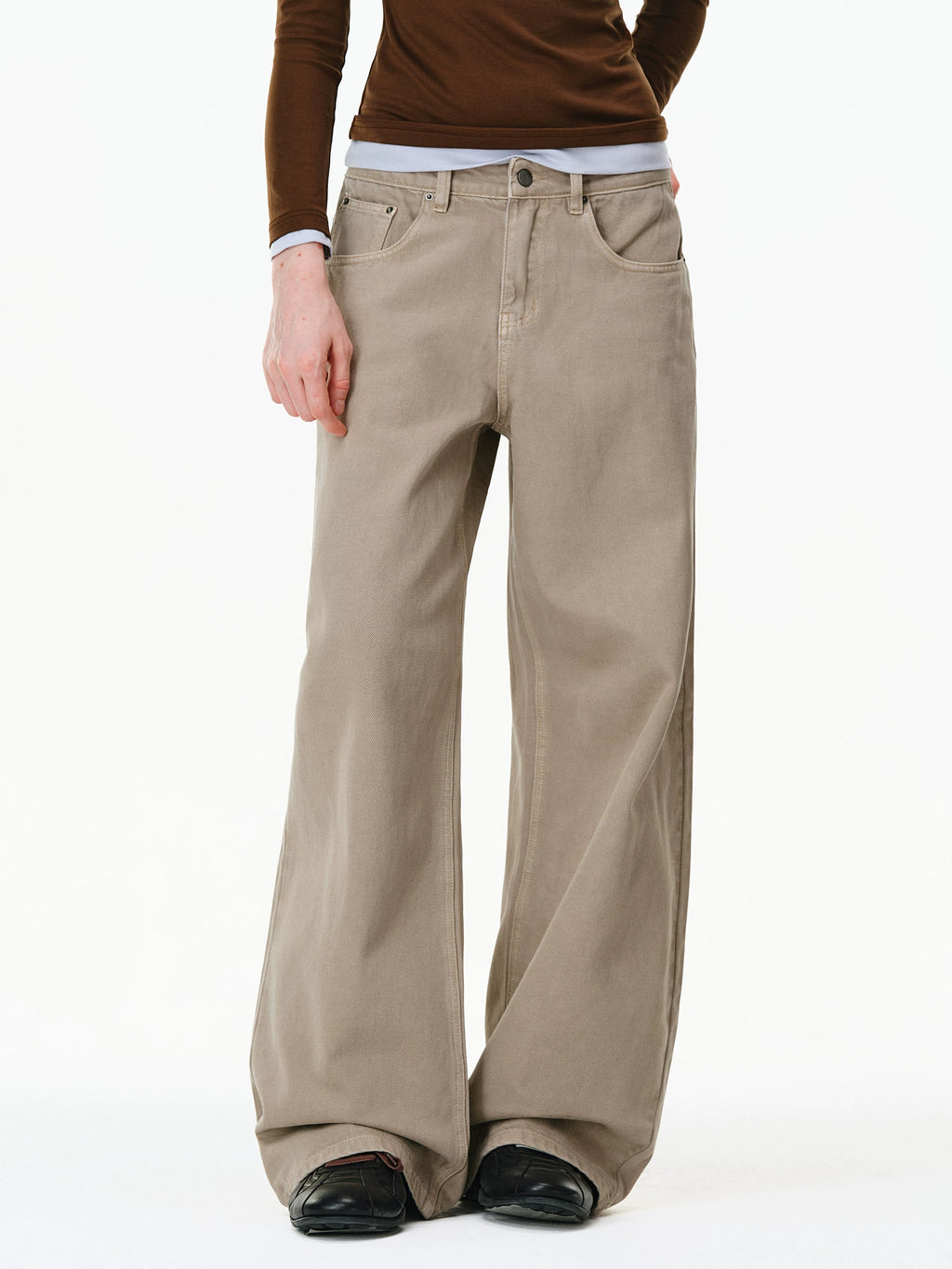 Washed Khaki Wide-Leg Jeans