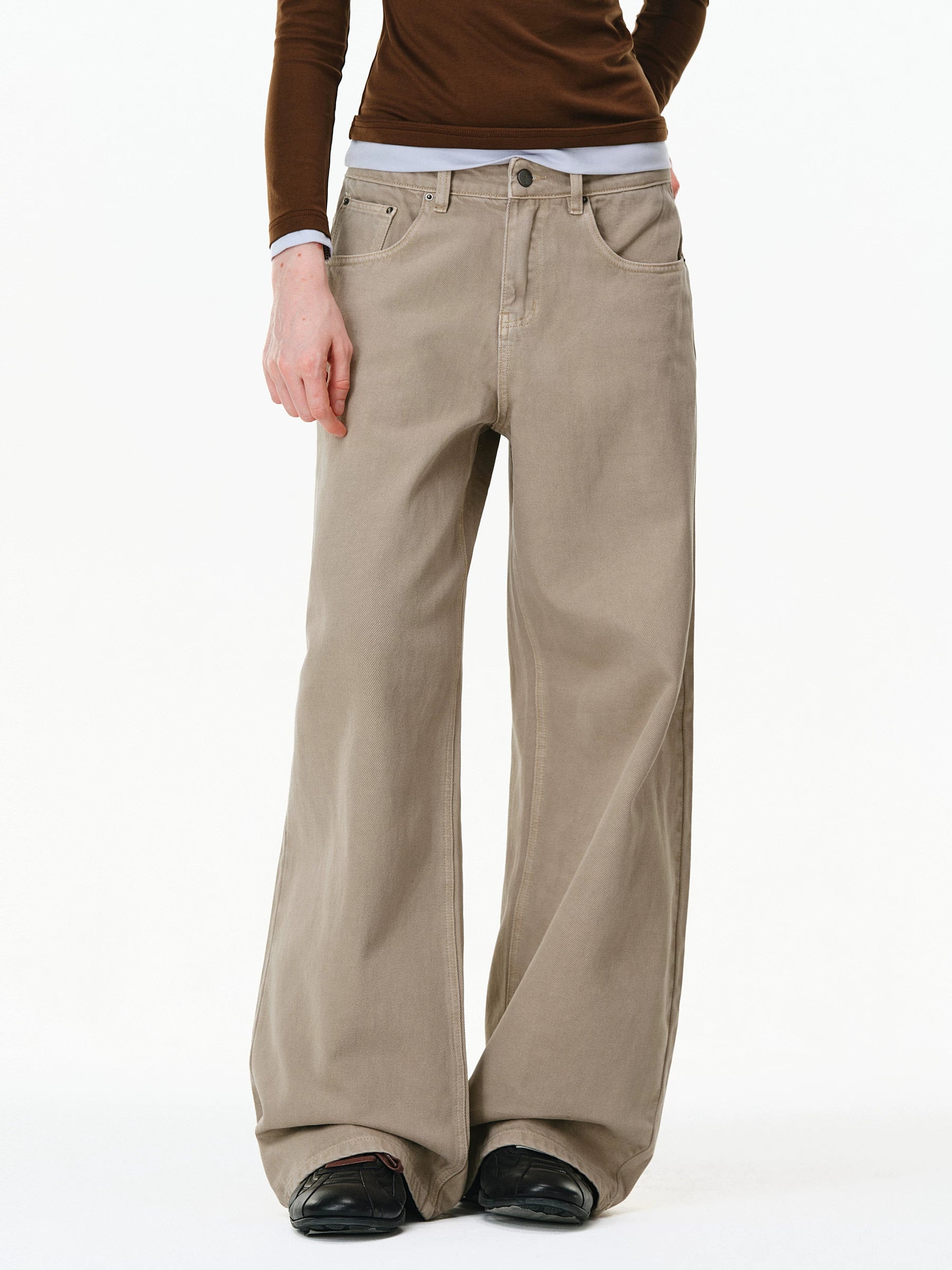 Washed Khaki Wide-Leg Jeans