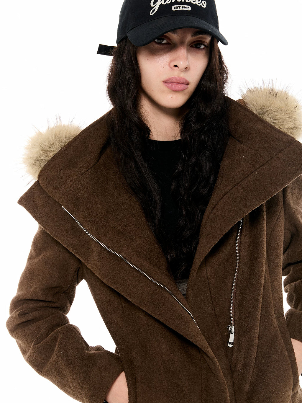 Asymmetric Suede Hooded Jacket