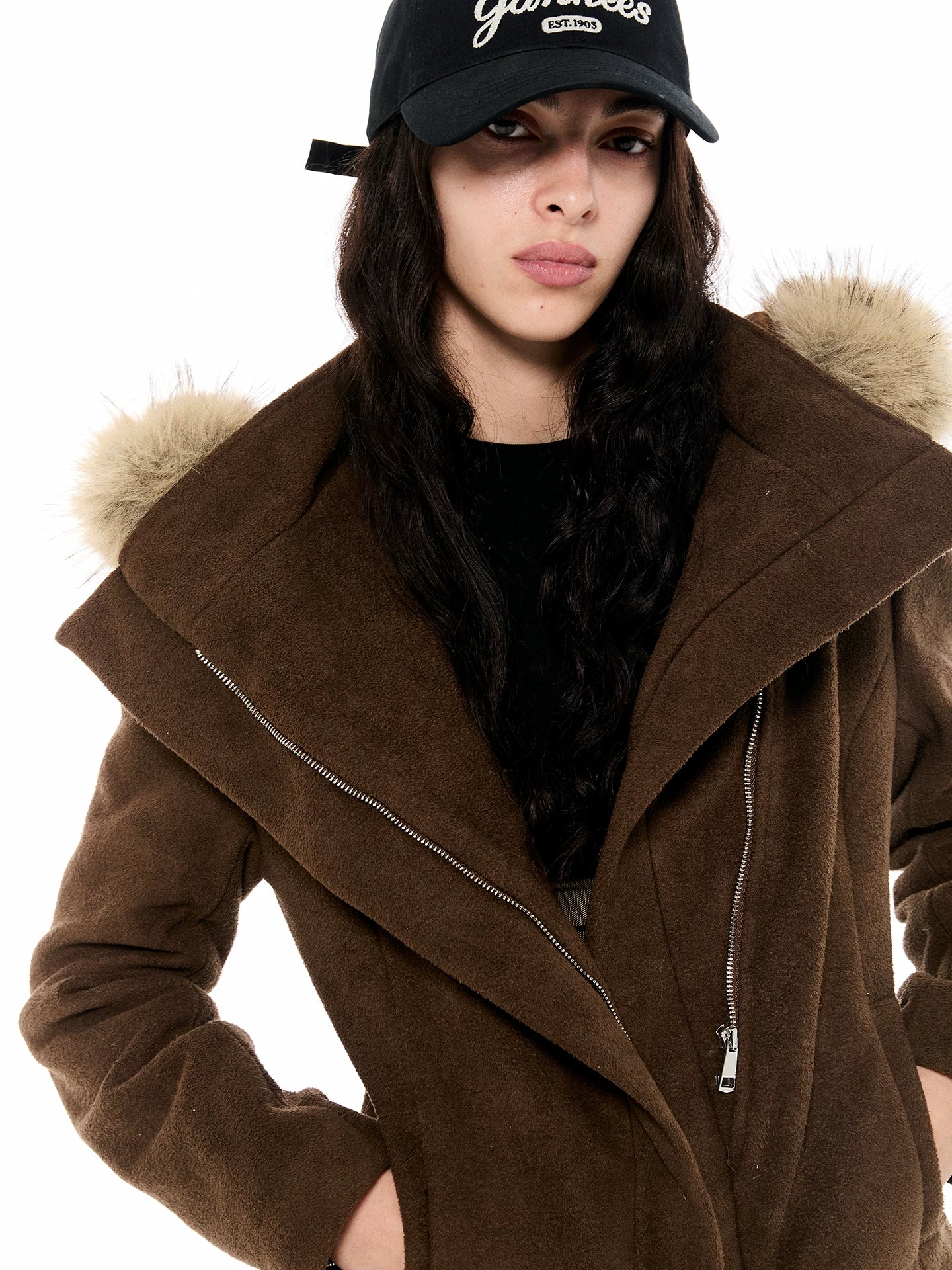Asymmetric Suede Hooded Jacket