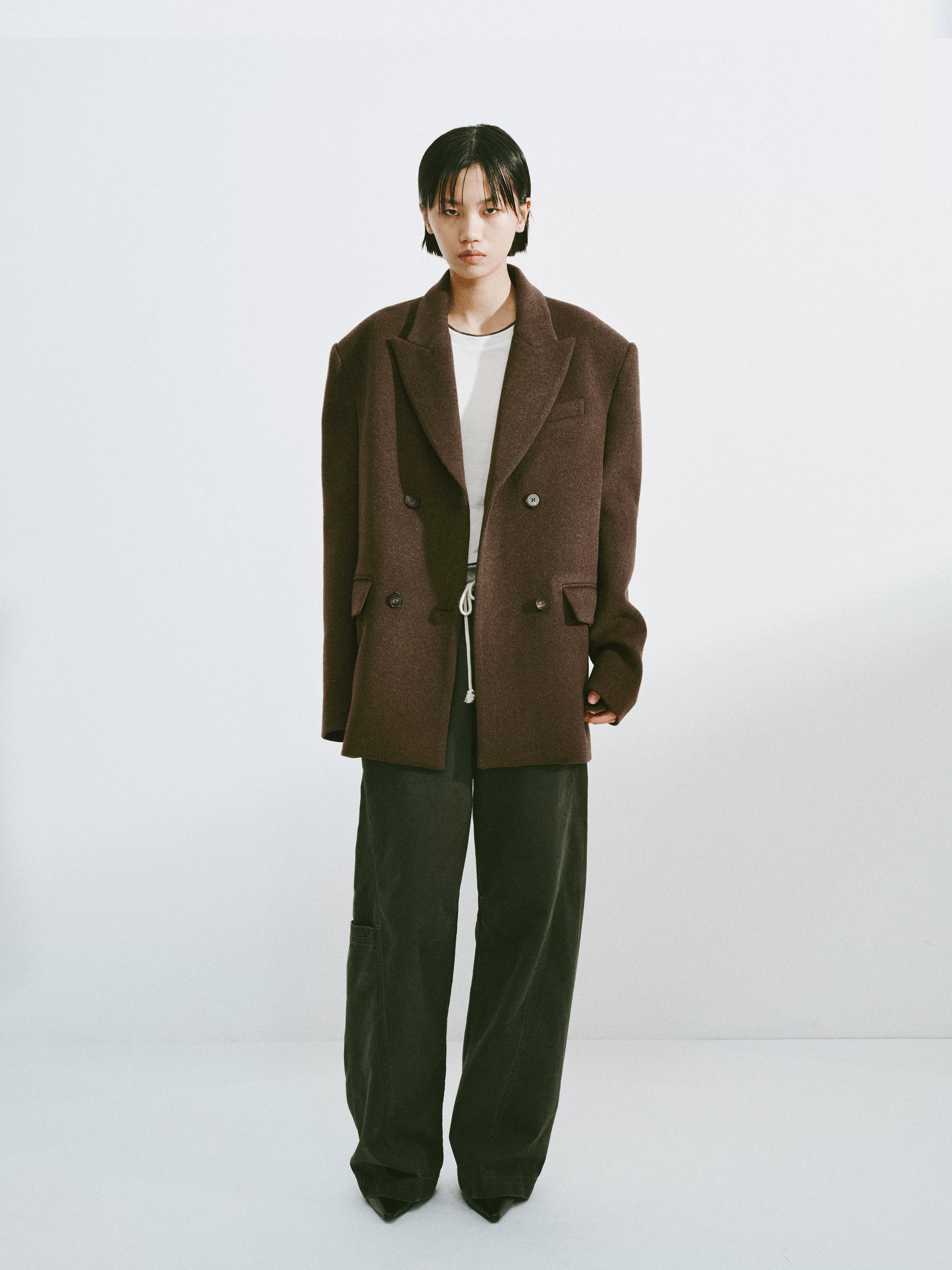 Oversized Wool Blend Double-Breasted Blazer