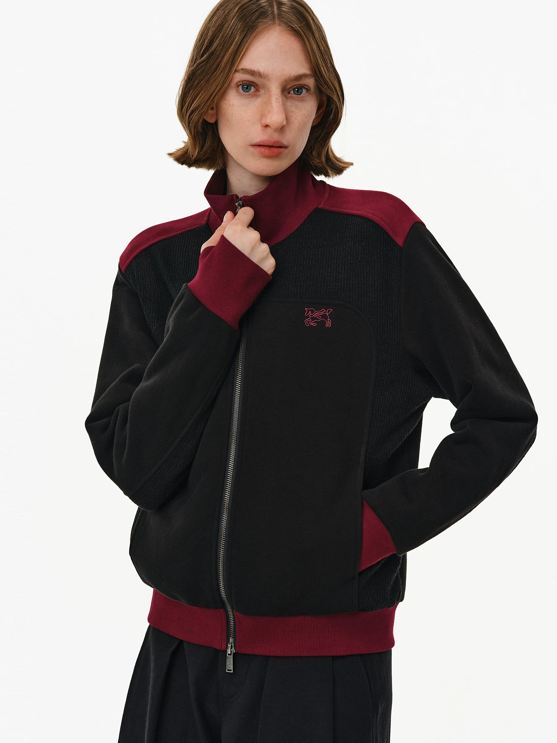 Color-Block Stand-Collar Zip Jacket