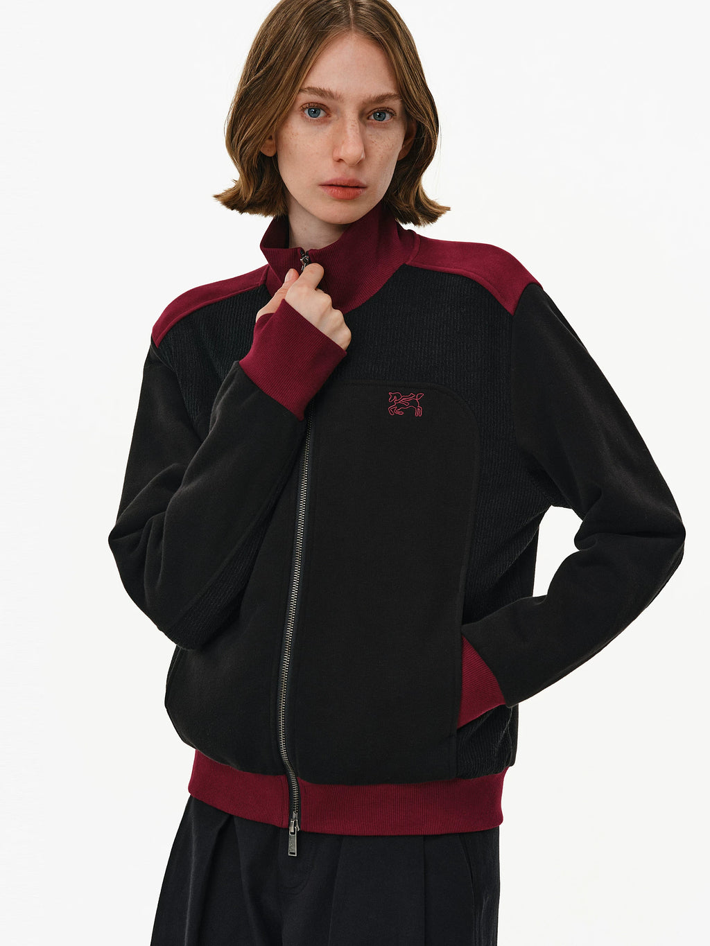 Color-Block Stand-Collar Zip Jacket