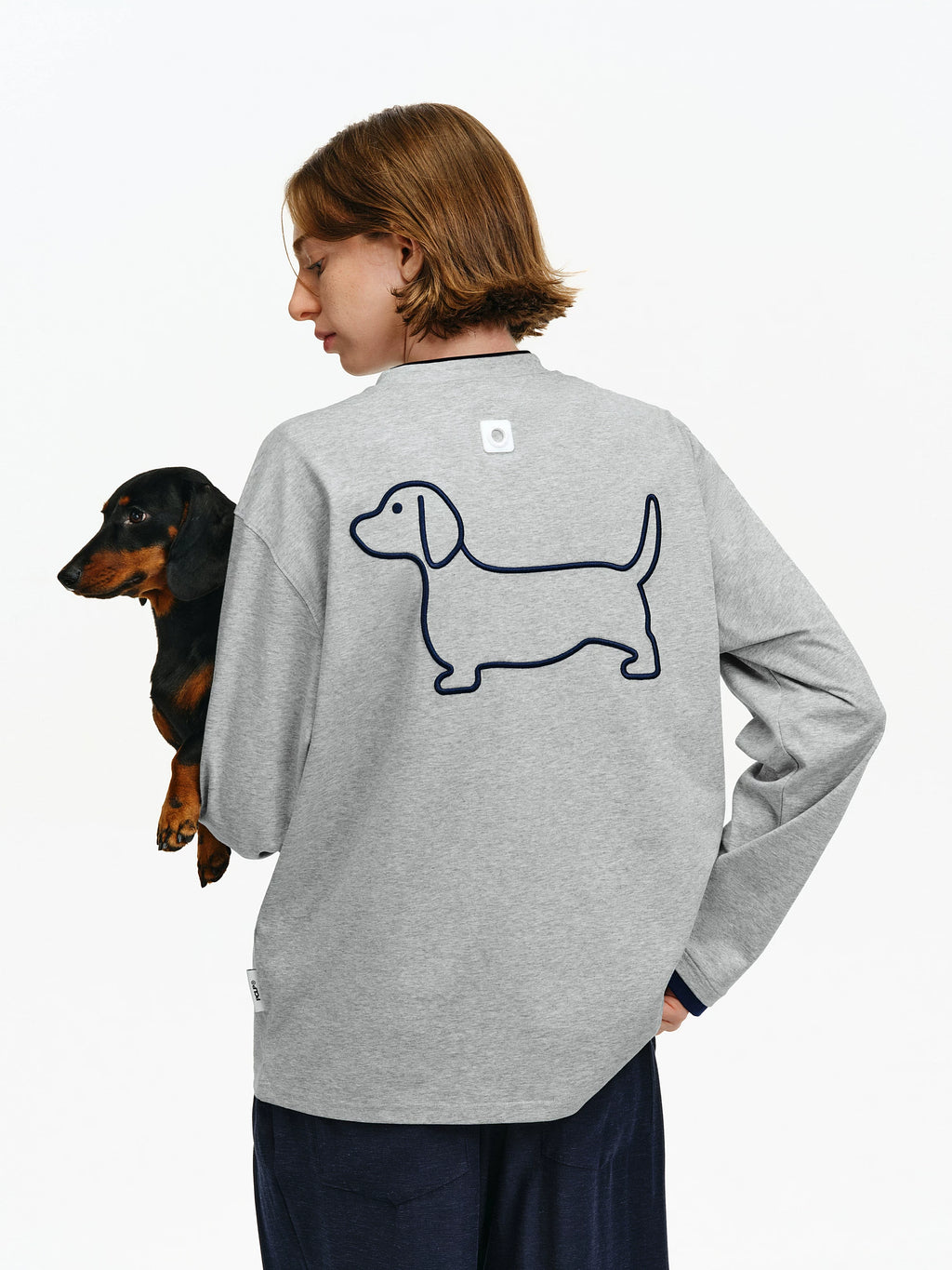 Embroidered Dachshund Graphic Long-Sleeve Tee