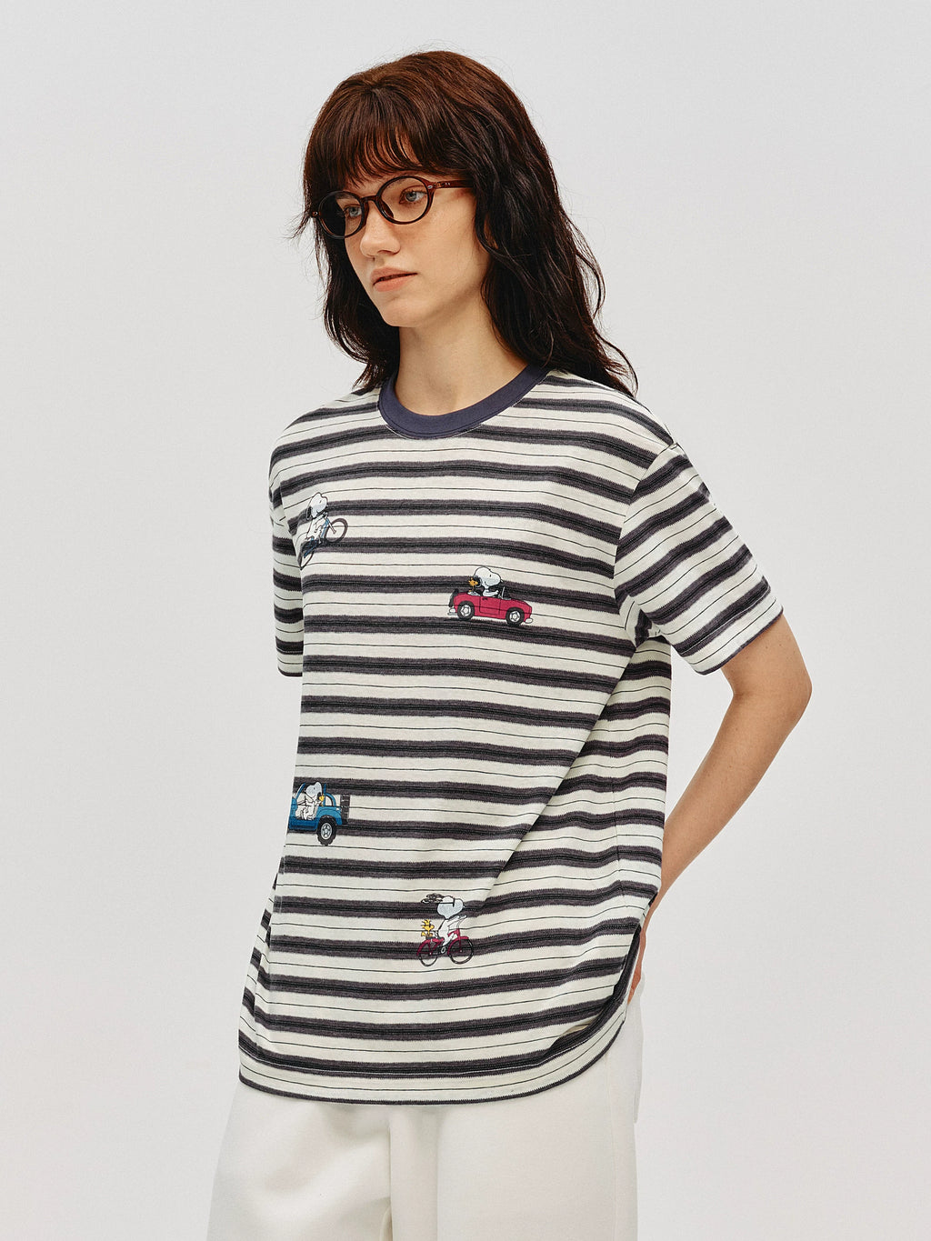 Snoopy Graphic Striped Cotton T-Shirt