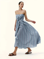 Striped Linen Maxi Dress With Pearl Straps