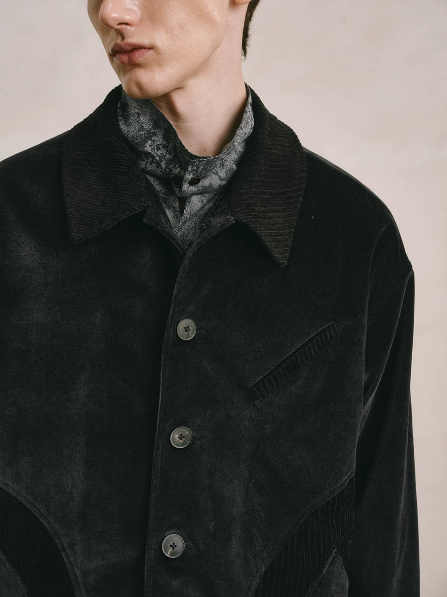 Patchwork Corduroy Button-Down Jacket