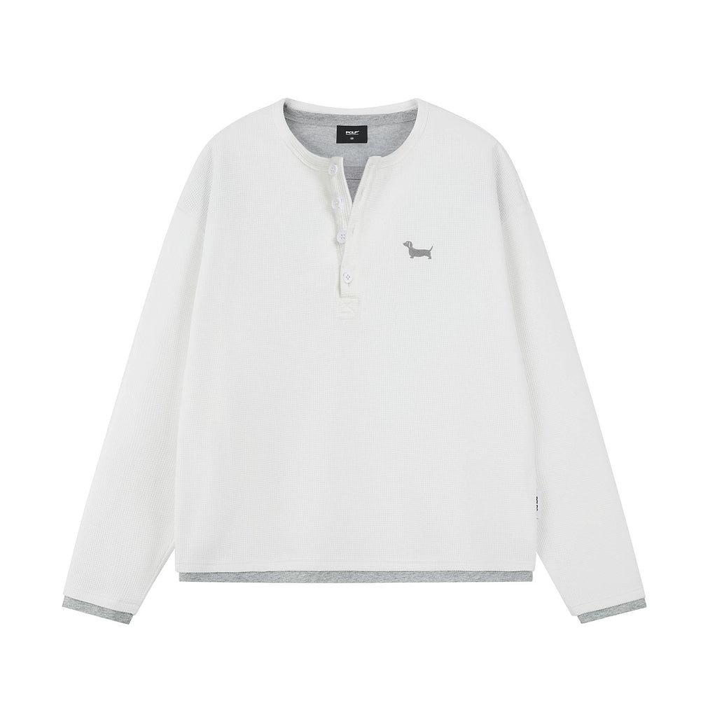 Embroidered Waffle Knit Henley
