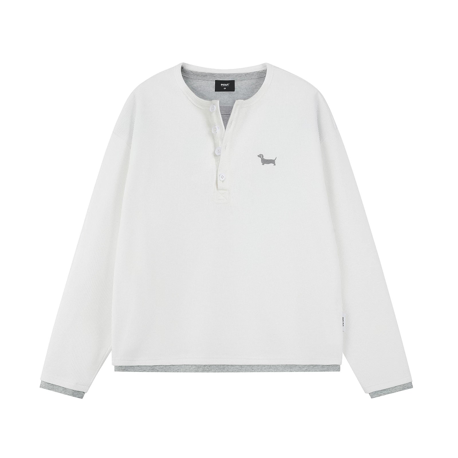 Embroidered Waffle Knit Henley