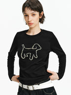 Pearl Embellished Puppy Long Sleeve T-Shirt